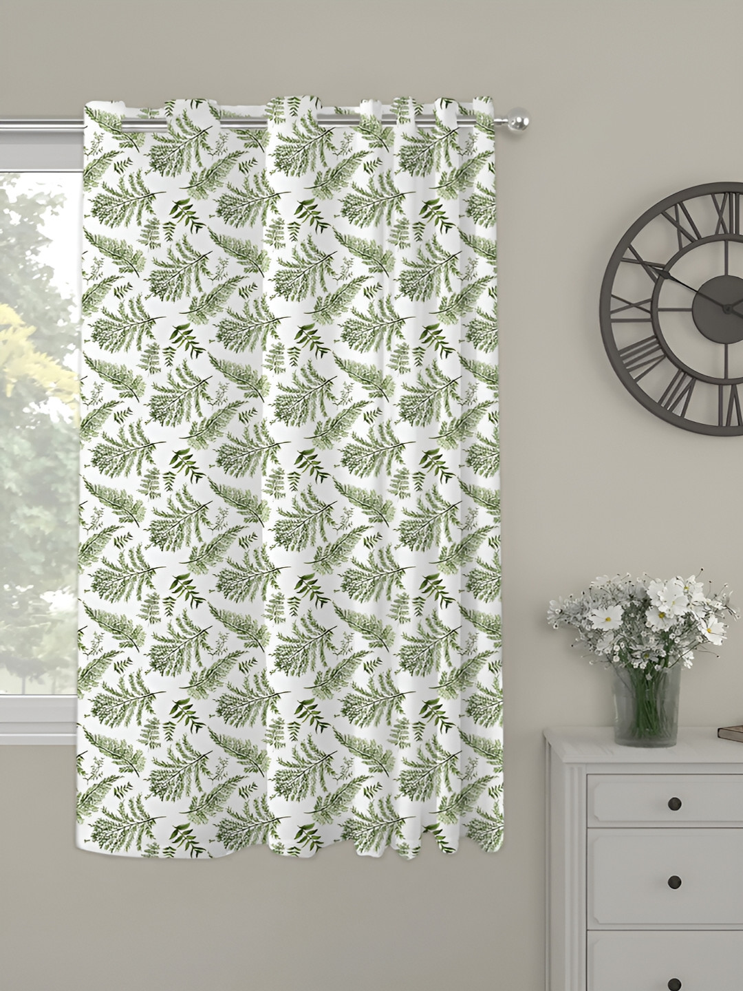 OASIS Green and White Floral Printed Window Curtains