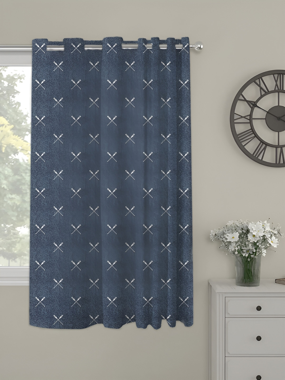 OASIS Blue and White Geometric Printed Window Curtain