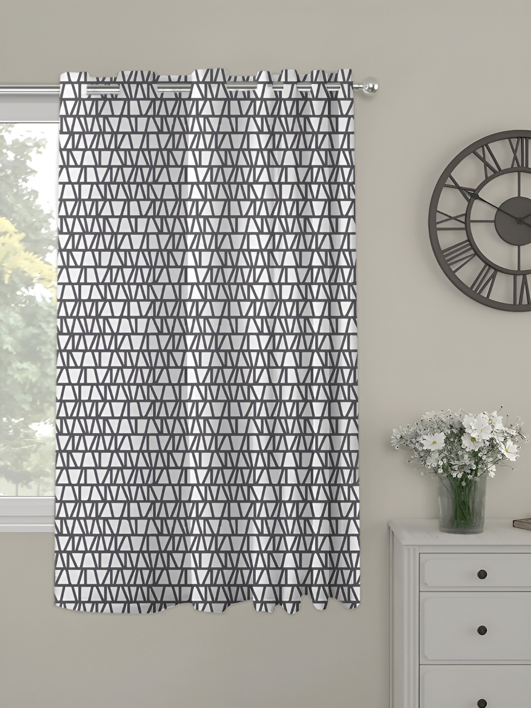 OASIS Grey and White Abstract Printed Window Curtain