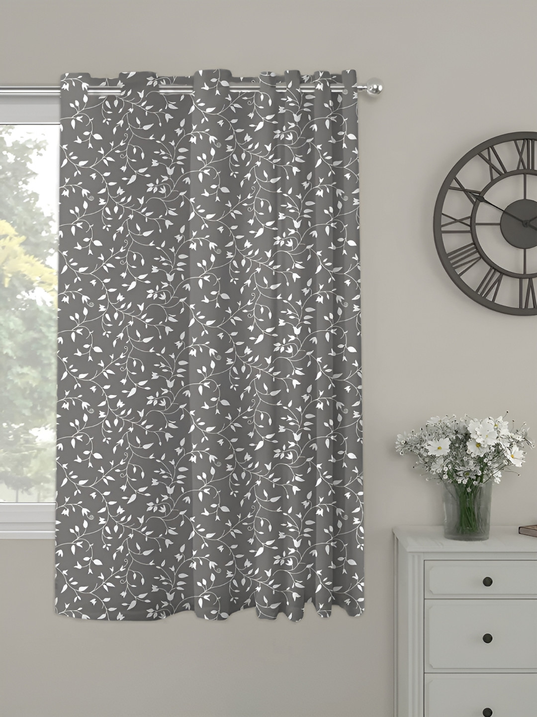 OASIS Grey and White Floral Printed Window Curtain