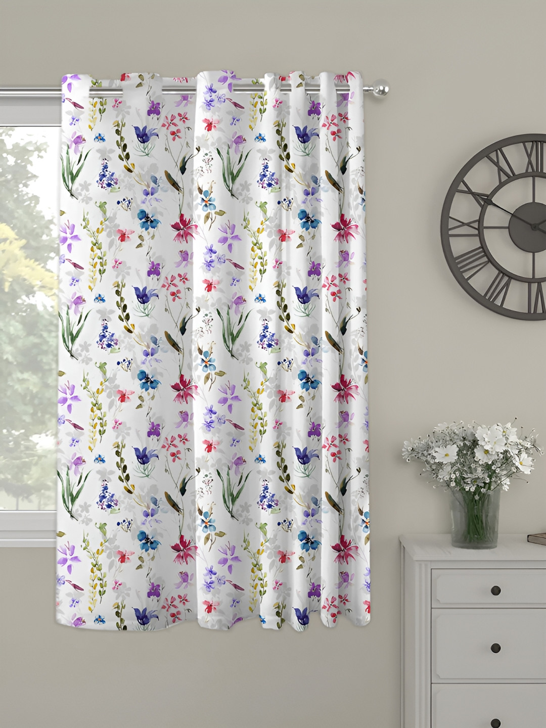 OASIS Blue and White Floral Printed Window Curtain