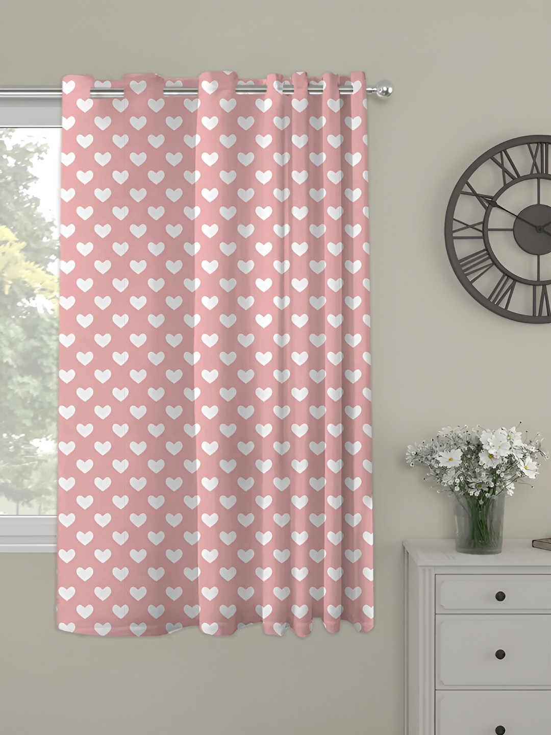 OASIS Pink and White Abstract Printed Window Curtain
