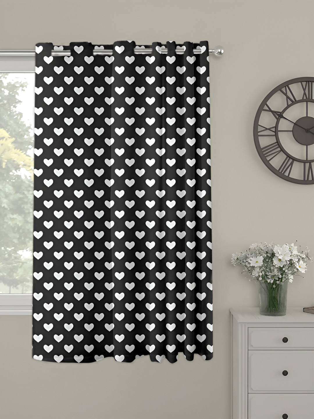 OASIS Black and White Abstract Printed Window Curtain