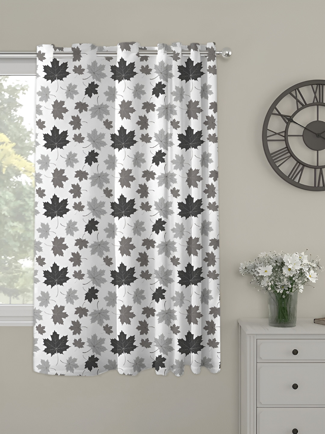 OASIS Grey and White Floral Printed Window Curtain