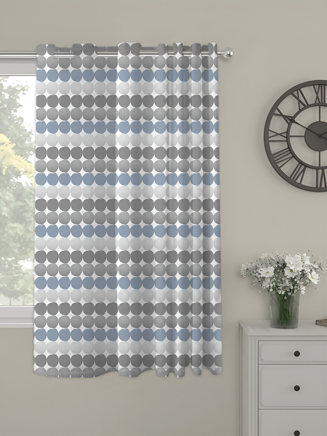 OASIS Grey and Blue Geometric Printed Window Curtain