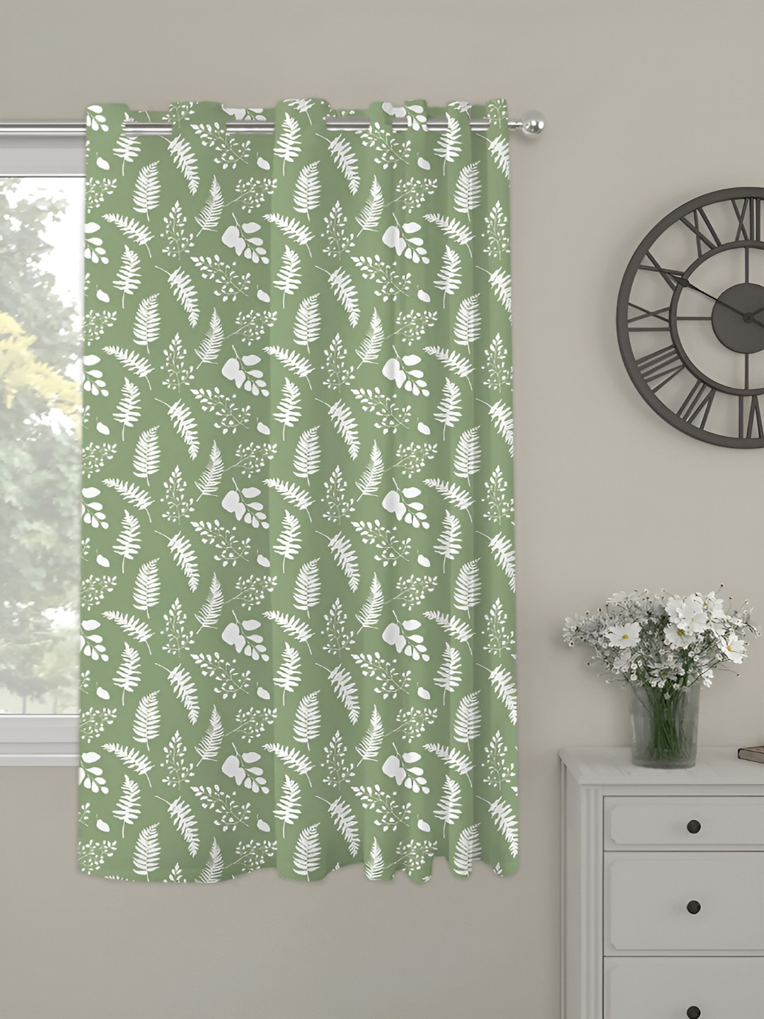 OASIS Green and White Floral Printed Window Curtain