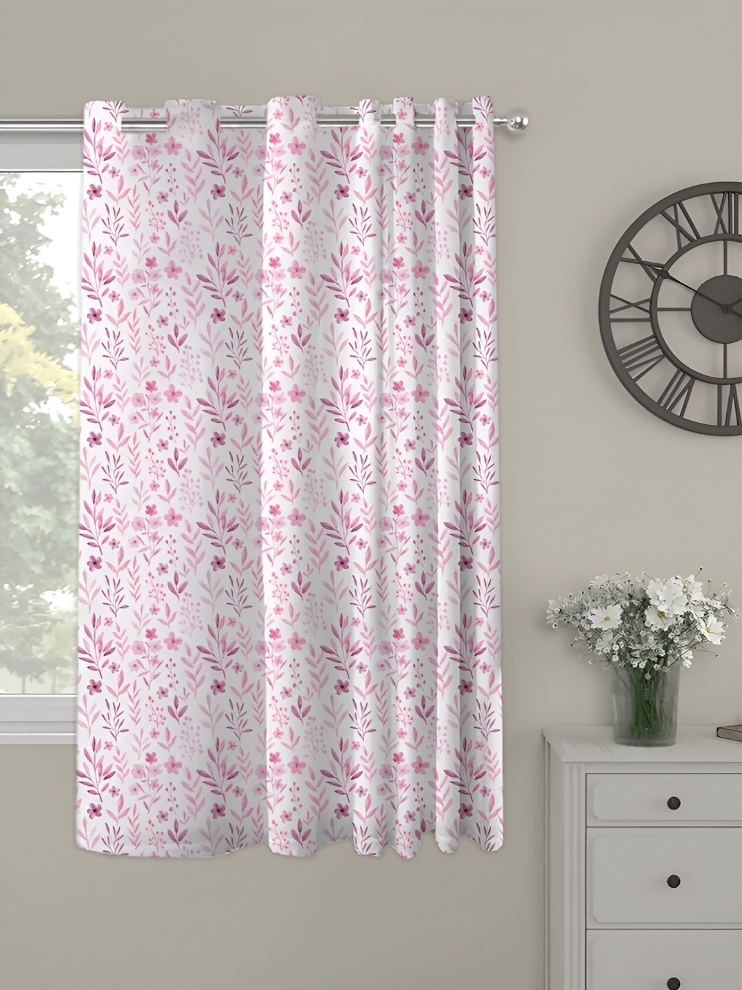 OASIS Lavender and White Floral Printed Window Curtain