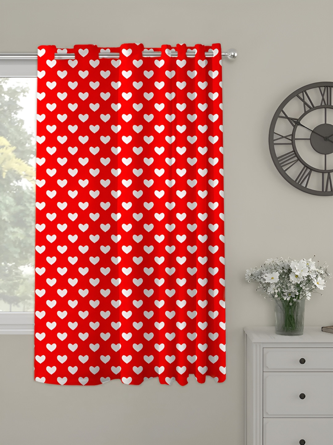 OASIS Red and White Abstract Printed Window Curtain