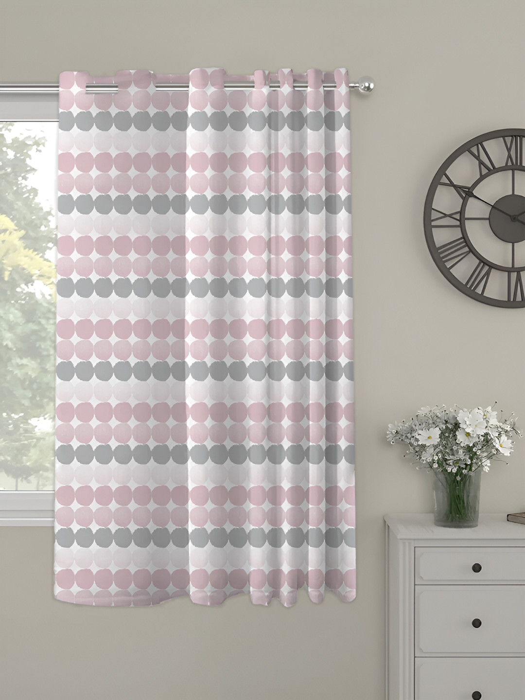 OASIS Pink and White Geometric Printed Window Curtain