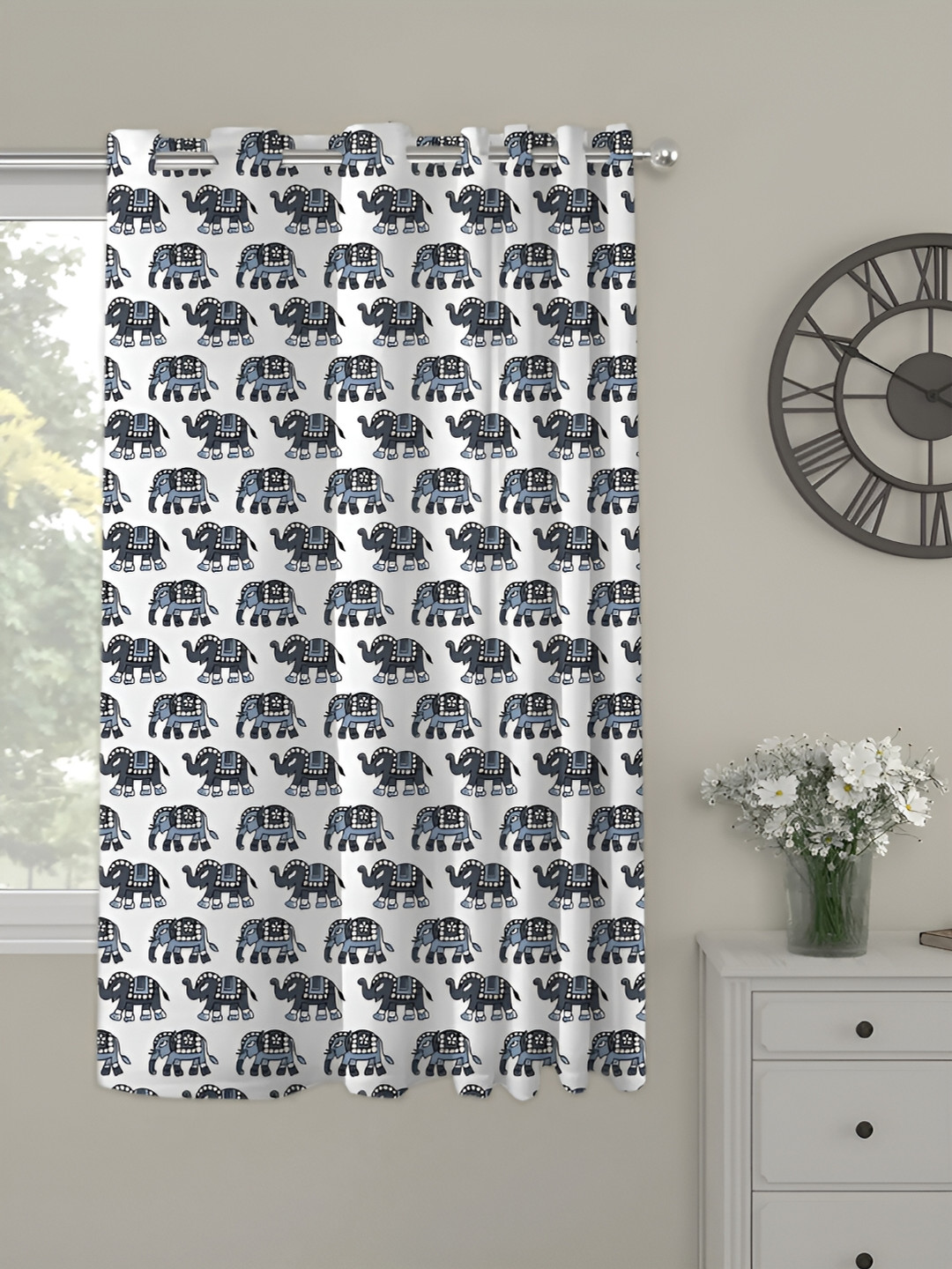 OASIS Grey and White Self Design Printed Window Curtain
