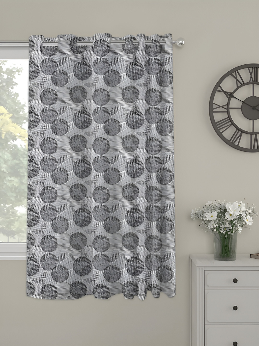 OASIS Black and Grey Geometric Printed Window Curtain