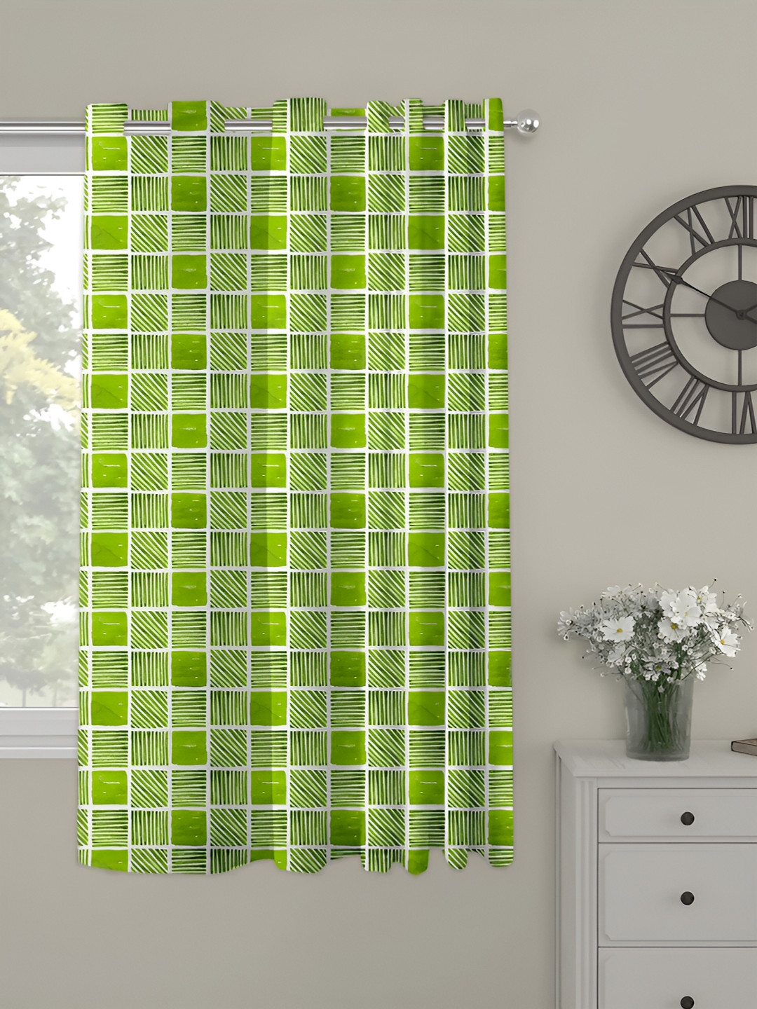 OASIS Green Abstract Printed Window Curtain