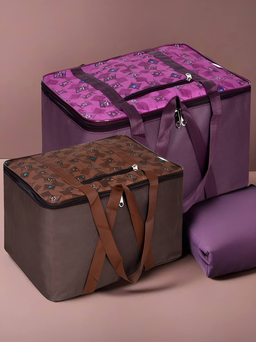 Kuber Industries Purple & Brown 2 Pieces Printed Reusable Multi-Utility Organisers