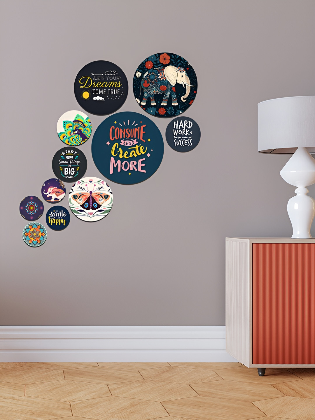 ArtVibes Decoration Wood Crafted Ceramics Glossy Sticking Hall 11Pcs Wall Hangings-25.6In