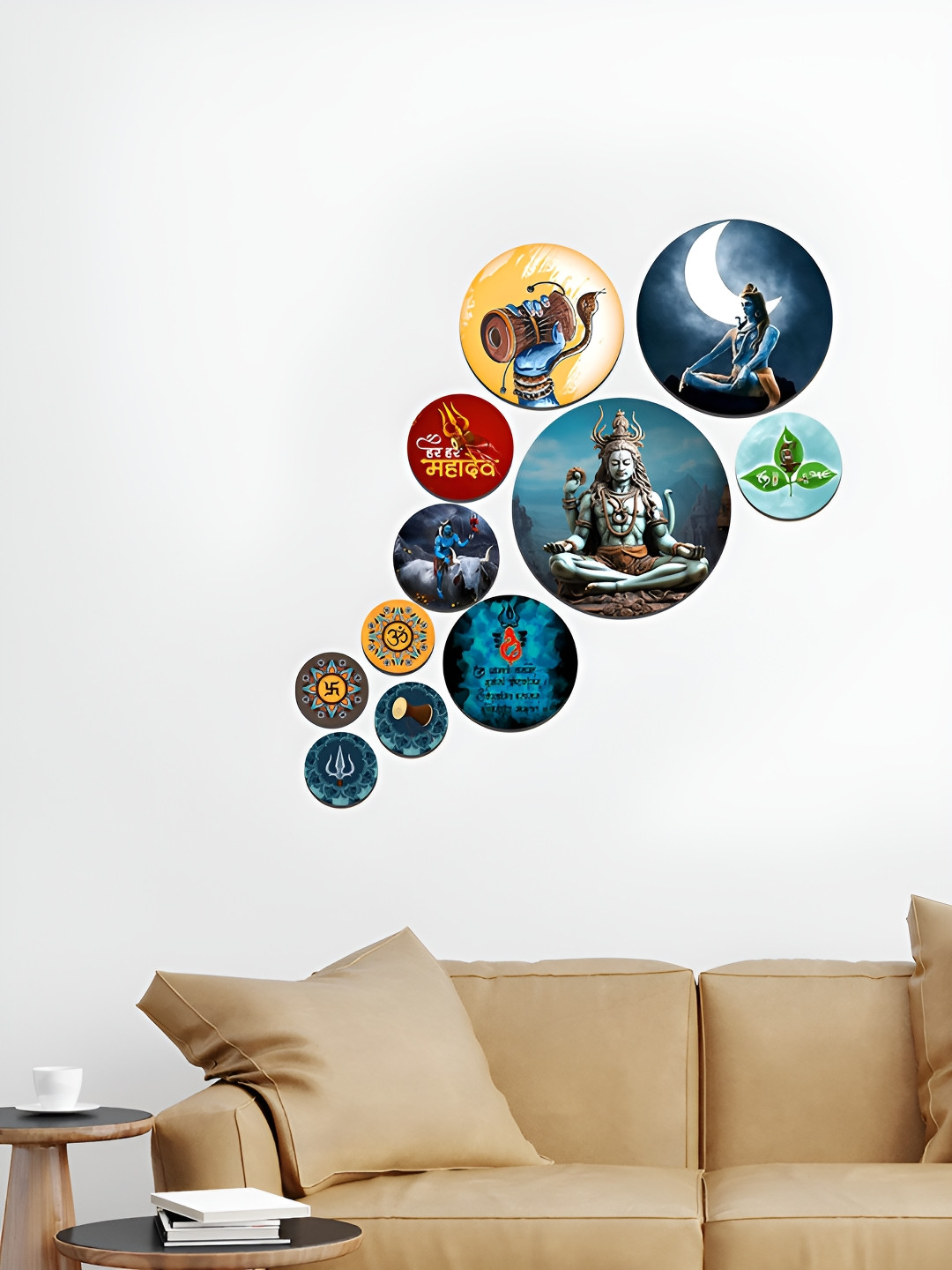 ArtVibes Wood Crafted Ceramics Glossy Sticking Hall 11Pcs Spiritual Wall Decor-7.5In