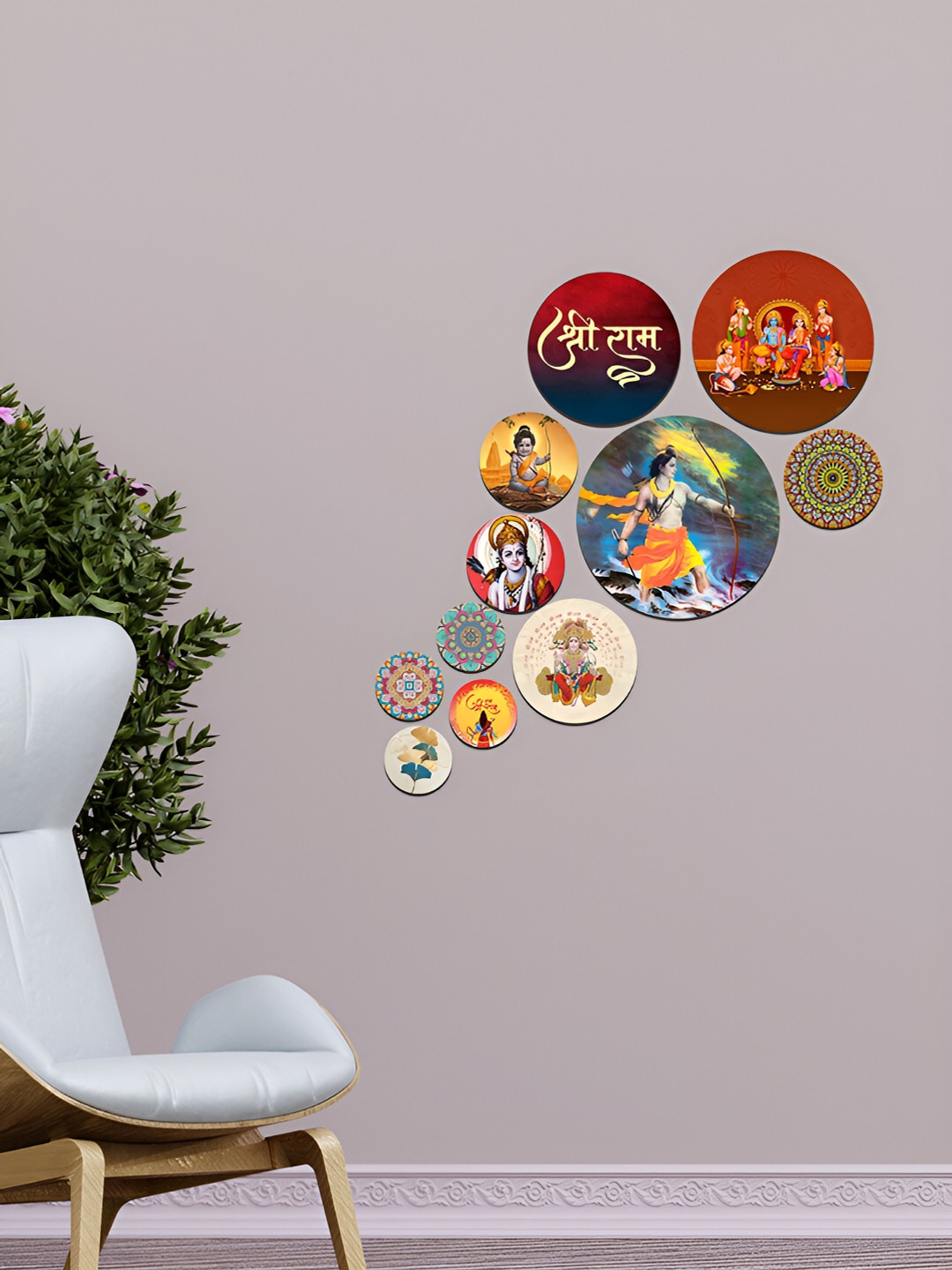 ArtVibes Eco-Friendly MDF Ethnic Motifs Glossy Sticking 11Pcs Spiritual Wall Decor-7.5In