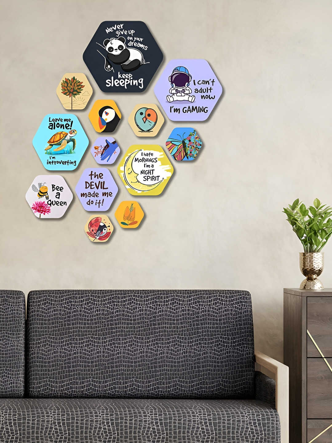 ArtVibes Eco-Friendly MDF Floral Matte Sticking Hall 13Pcs Wall Hangings-7In