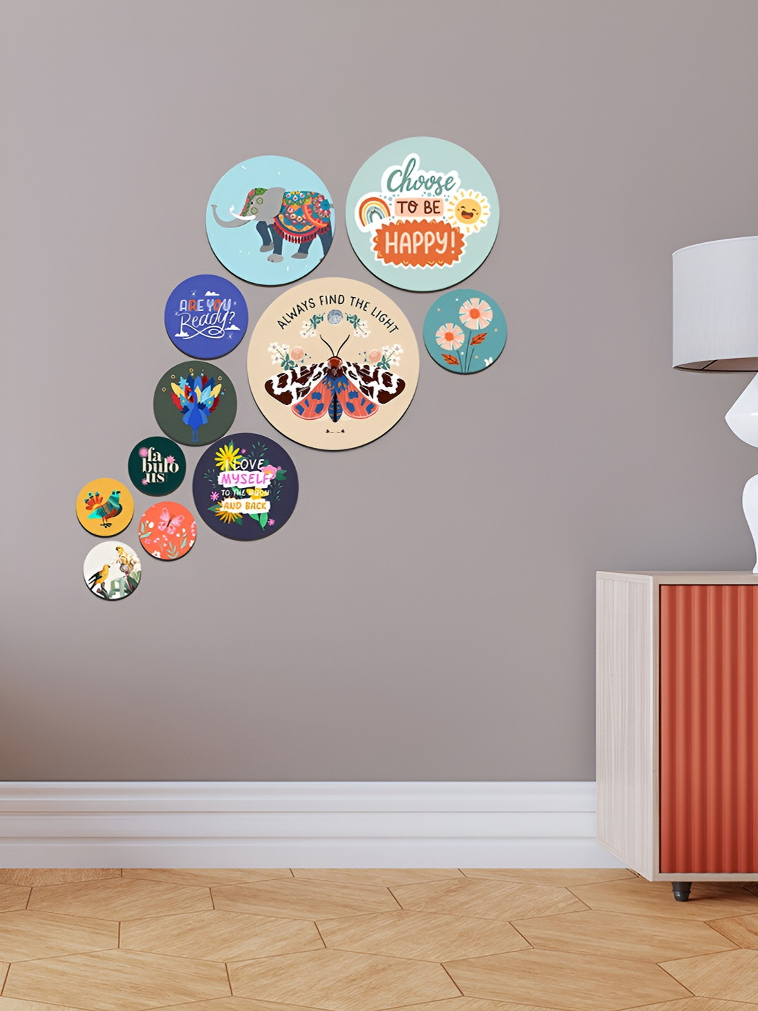 ArtVibes Eco-Friendly Wood Ethnic Motifs Matte Sticking Hall 11Pcs Wall Hangings-7.5In