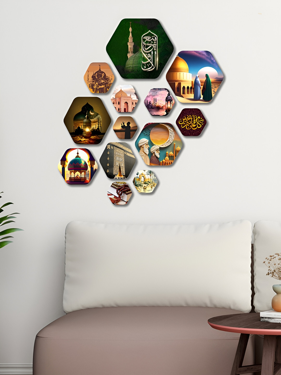 ArtVibes Eco-Friendly Wood Glossy Sticking Hall 13Pcs Spiritual Wall Decor-7In