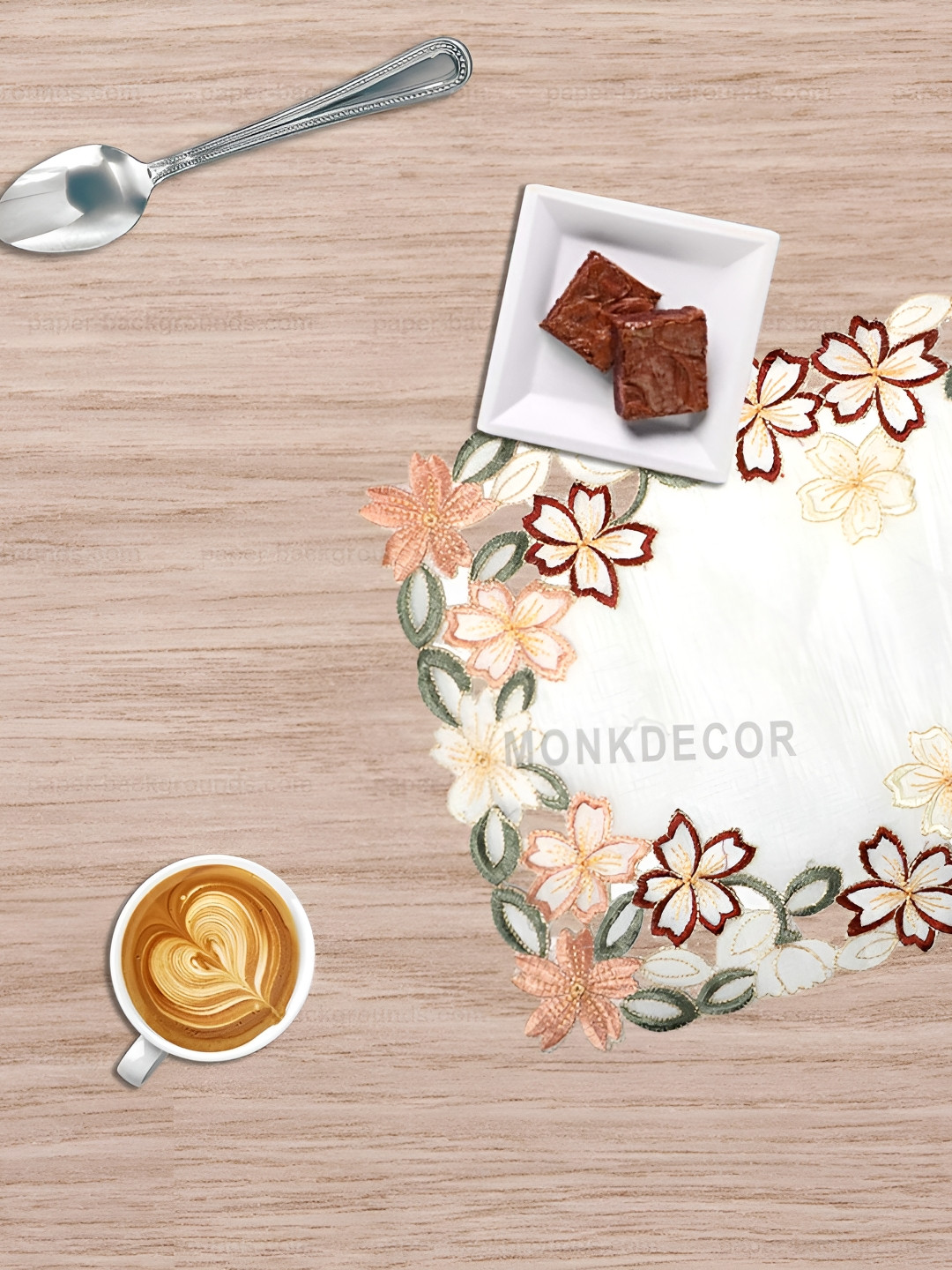 TANLOOMS Maroon & Green 6 Pieces Embroidered Table Placemats