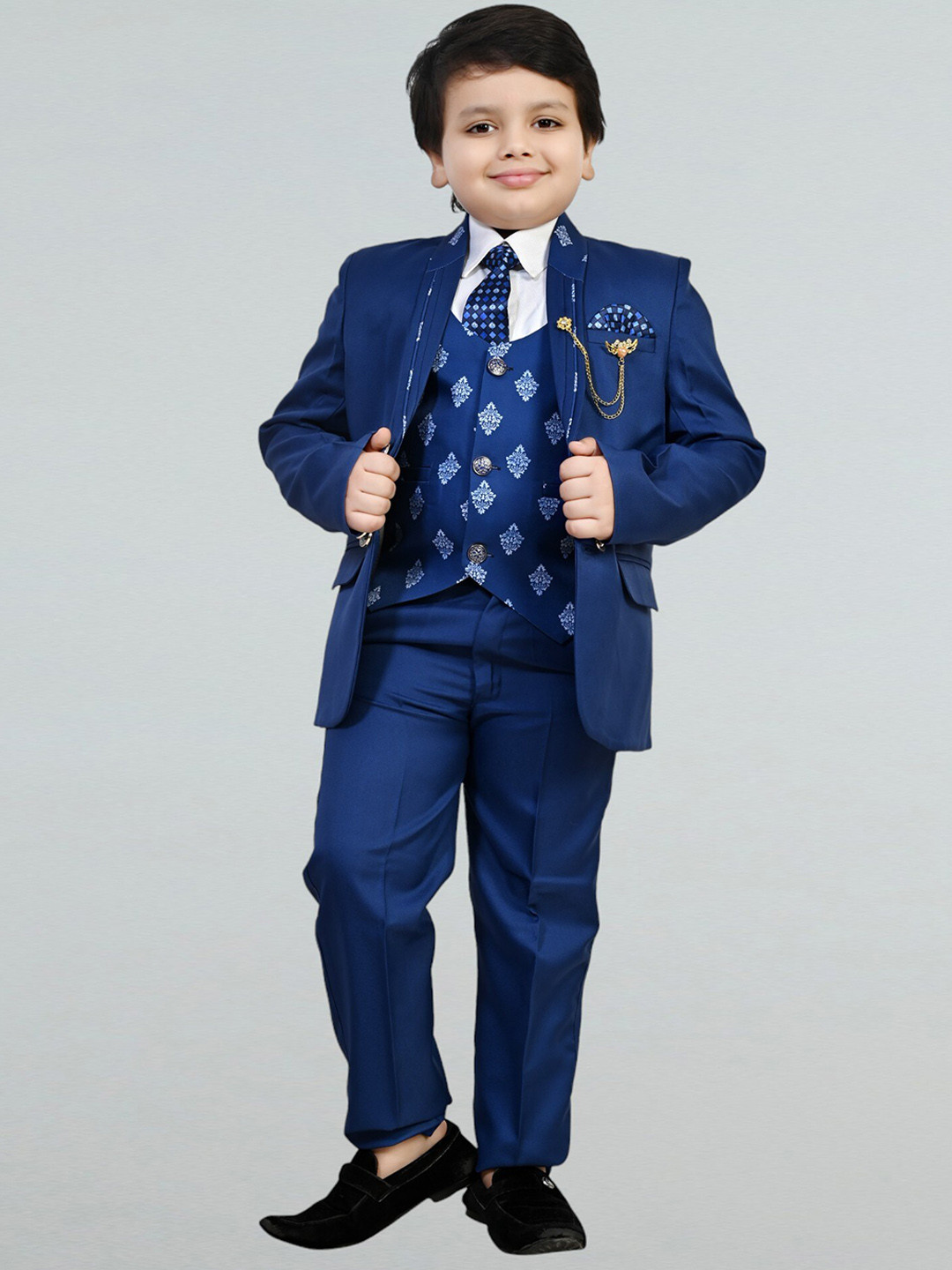 BT DEZINES Boys Printed Single-Breasted 5-Piece Party Suits