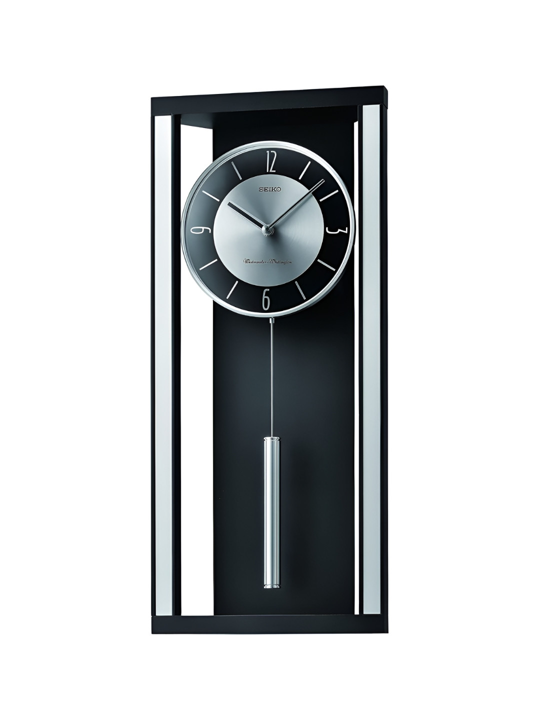 SEIKO Black & SilverToned Contemporary Wall Clock
