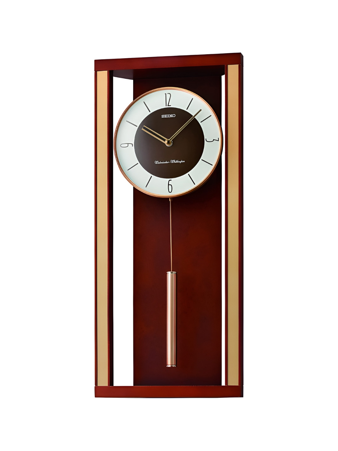 SEIKO Brown & White Rectangle Contemporary Wooden Pendulum Wall Clock