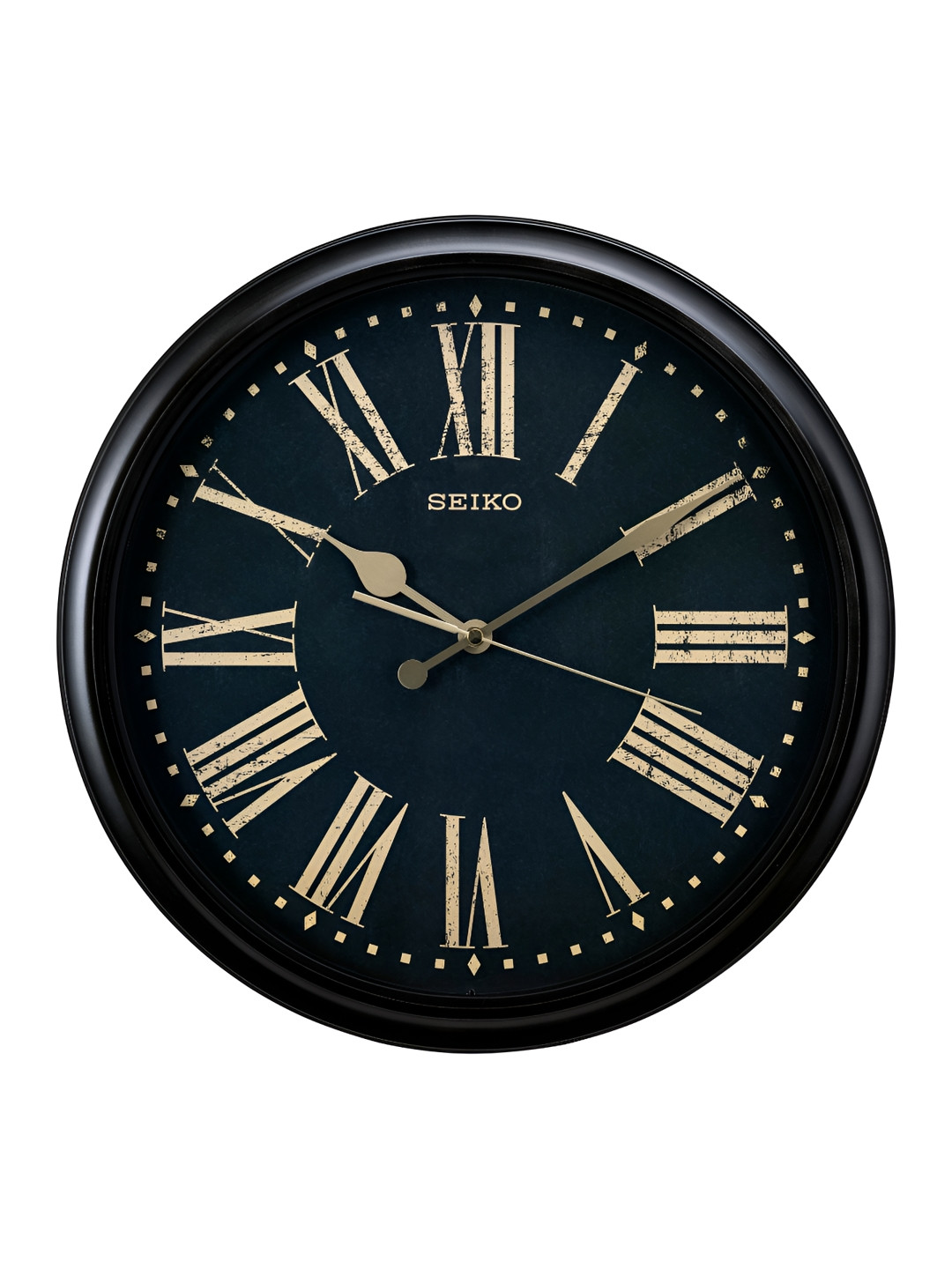 SEIKO Black & Beige Round Shaped Traditional Wall Clock