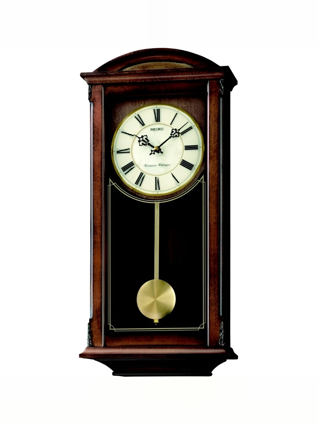 SEIKO Brown & White Abstract Shaped Contemporary Wooden Pendulum Wall Clock
