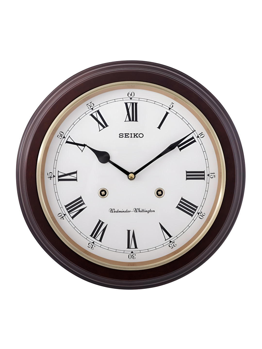 SEIKO Brown & White Contemporary Round Wooden Wall Clock