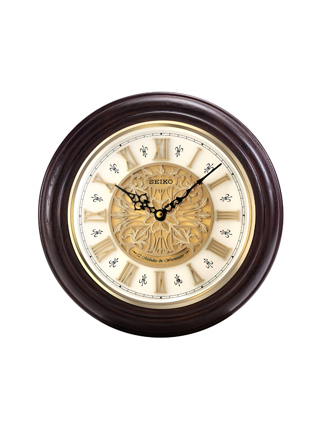 SEIKO Brown & Gold Toned Textured Traditional Wall Clock