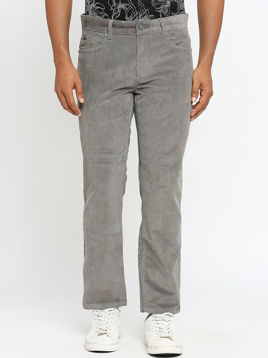 Basics Men Tapered Fit Mid-Rise Corduroy Cotton Trousers