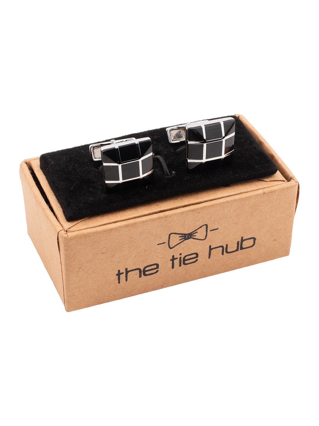 The Tie Hub Men Silver-Plated Checked Square Cufflink