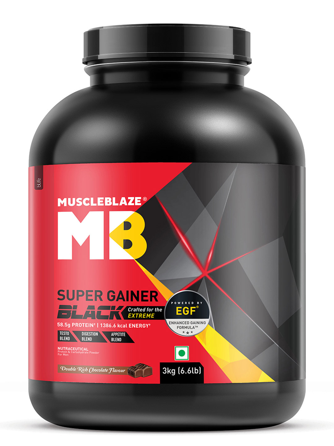 MuscleBlaze Super Gainer Black Powder 3 Kg - Double Rich Chocolate Flavour