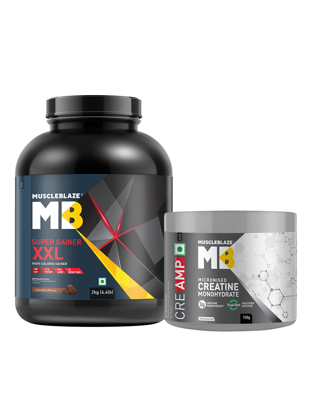 MuscleBlaze Super Gainer XXL Powder - Chocolate - 2Kg & Creatine Monohydrate Powder - 100g