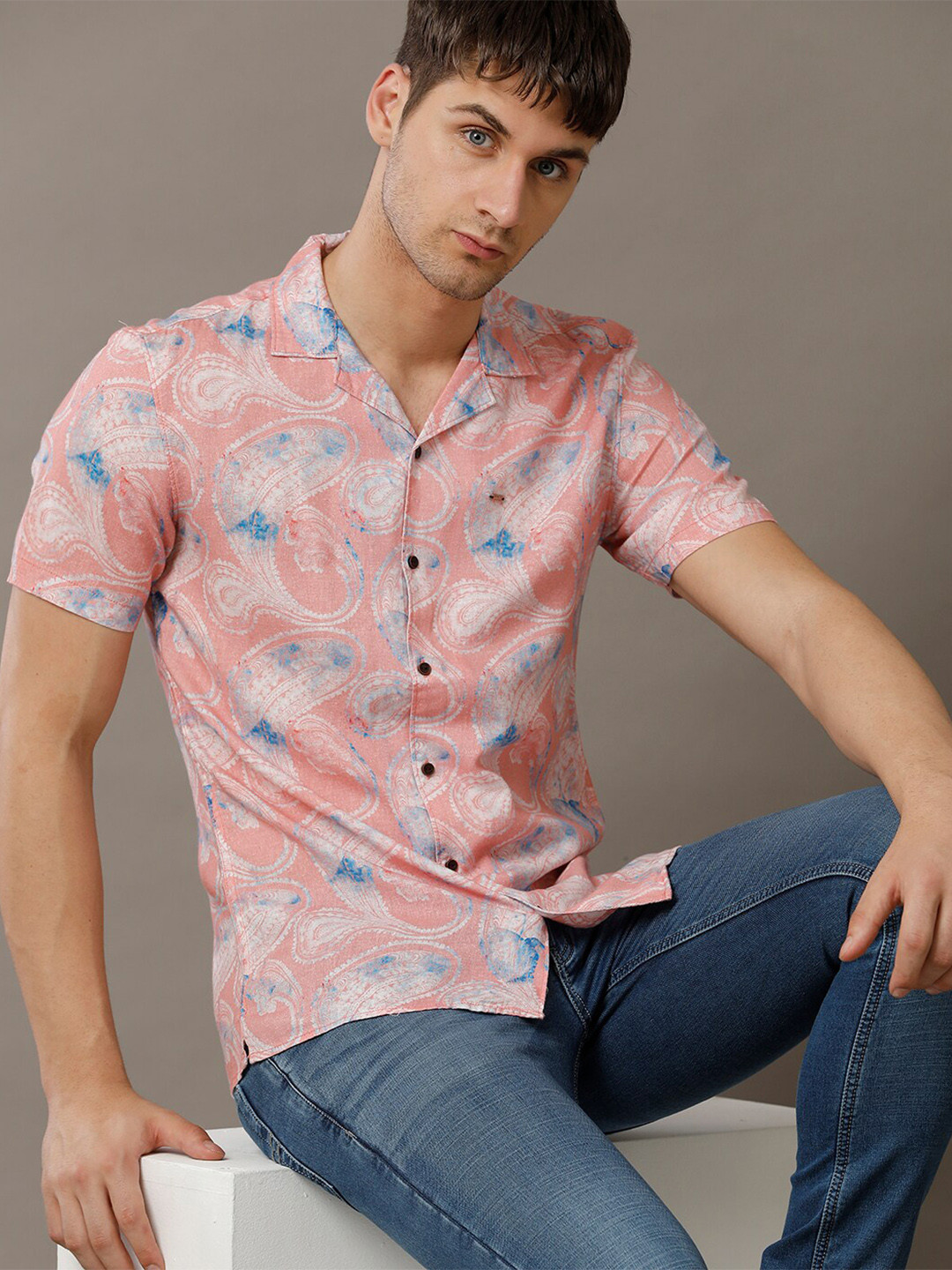 IDENTITI Slim Fit Ethnic Motifs Printed Cuban Collar Casual Shirt