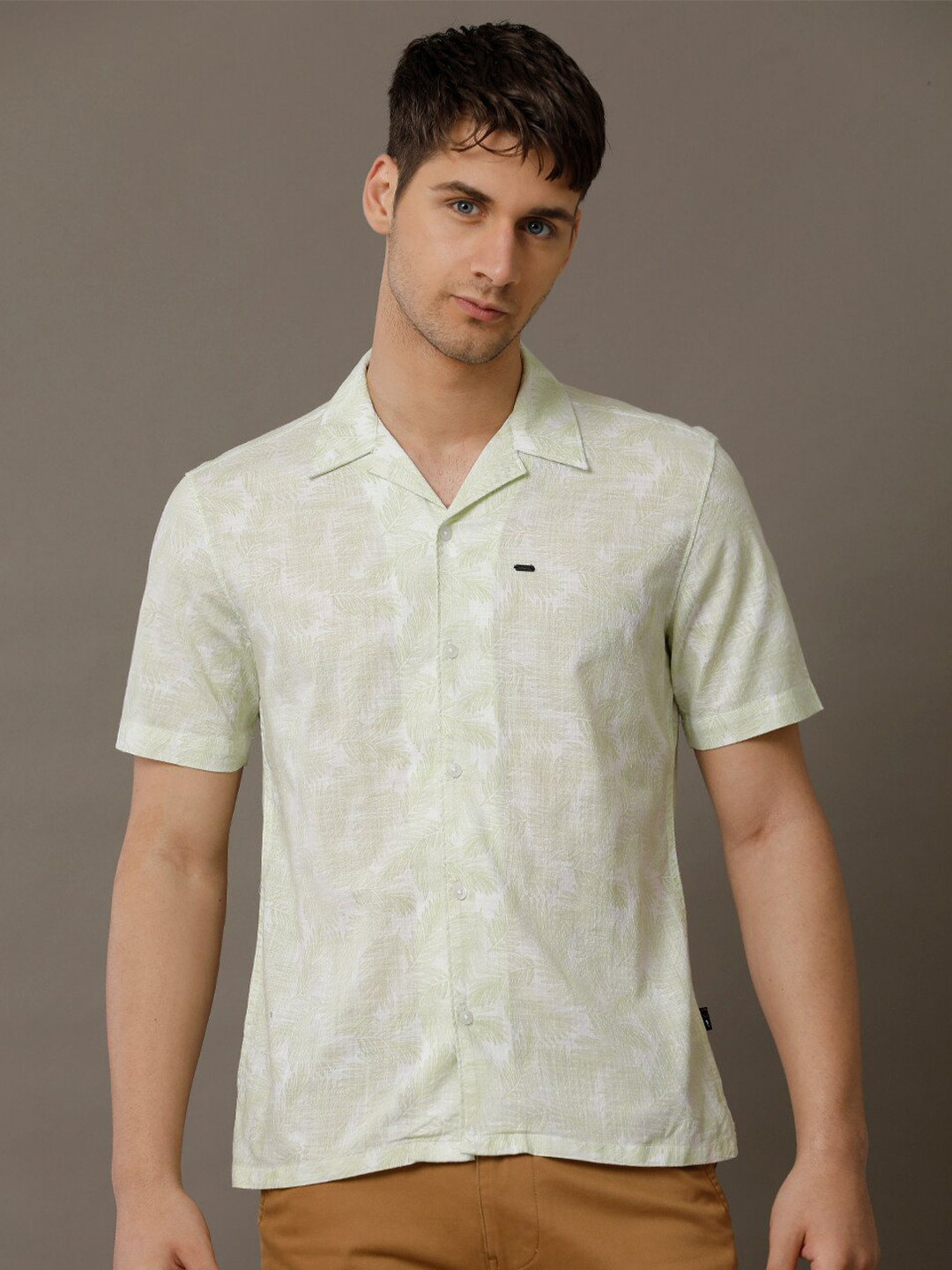 IDENTITI Slim Fit Floral Printed Cuban Collar Pure Cotton Casual Shirt