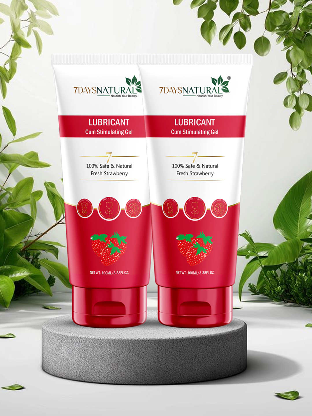 7DAYSNATURAL Natural Set Of 2 Water-Based Lubricant Cum Stimulating Gel -100ml Each - Strawberry
