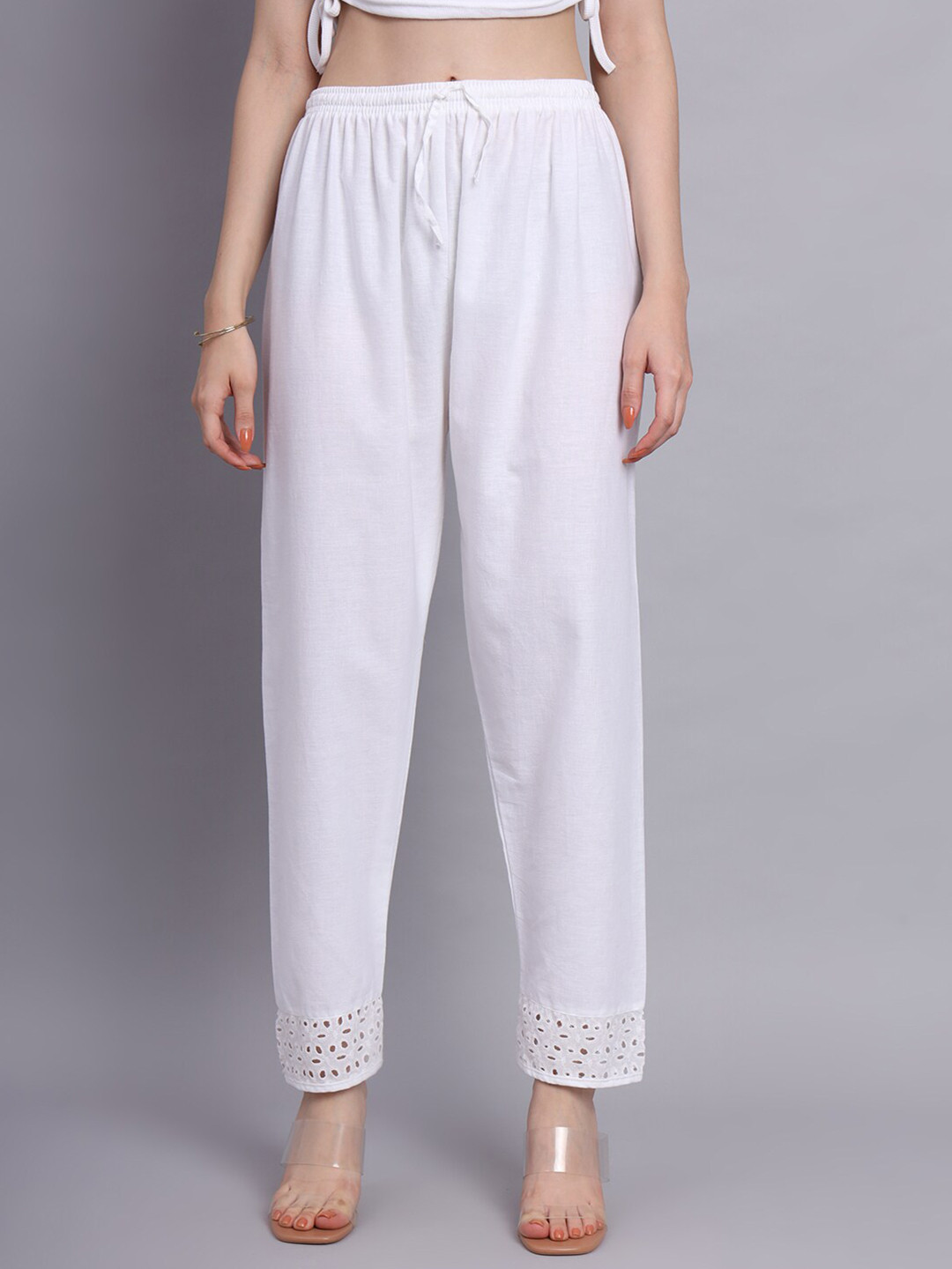 KALINI Lace Pure Cotton Straight Ethnic Palazzos