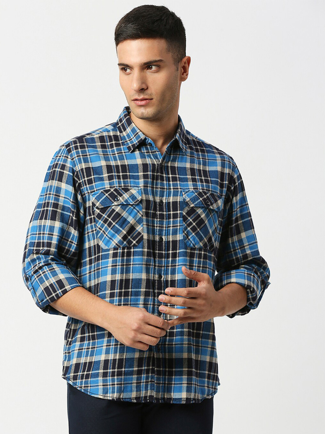 USMC Relaxed Tartan Checked Cotton Casual Shirt