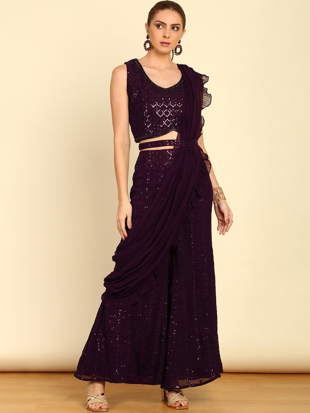 Soch Sequin Embellished Georgette Co-Ords Set With Belt