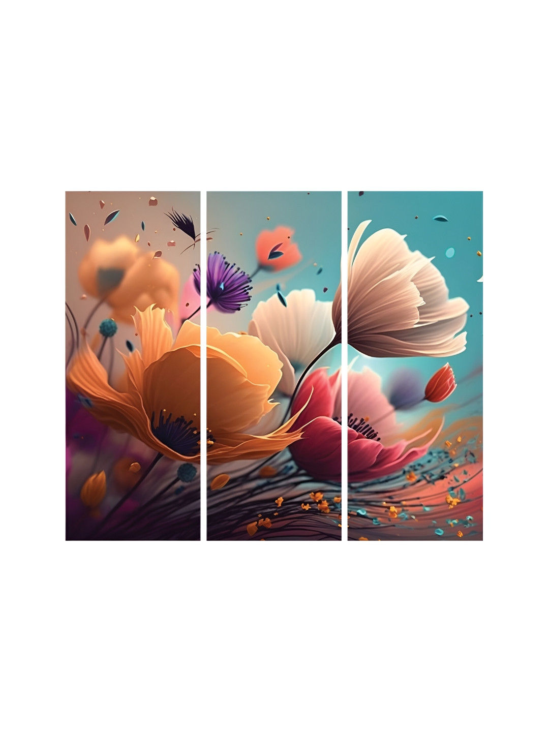RANDOM Blue & Orange 3 Pieces Canvas Floral and Botanical Painting Wall Art