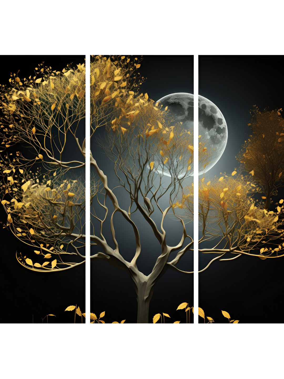 RANDOM Black & Yellow 3 Pieces Canvas Floral and Botanical Painting Wall Art