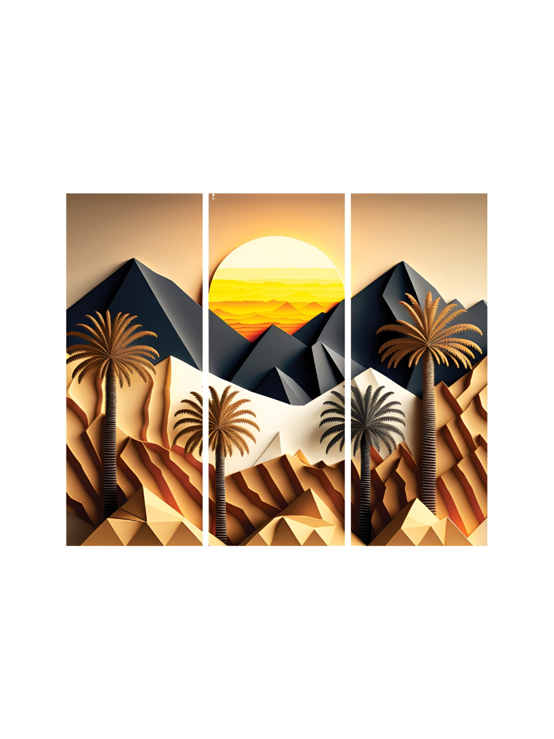 RANDOM Palm Trees & Mountains Canvas 3 Piece Rectangle Paintings Wall Art - 23.6 x 9.4 In