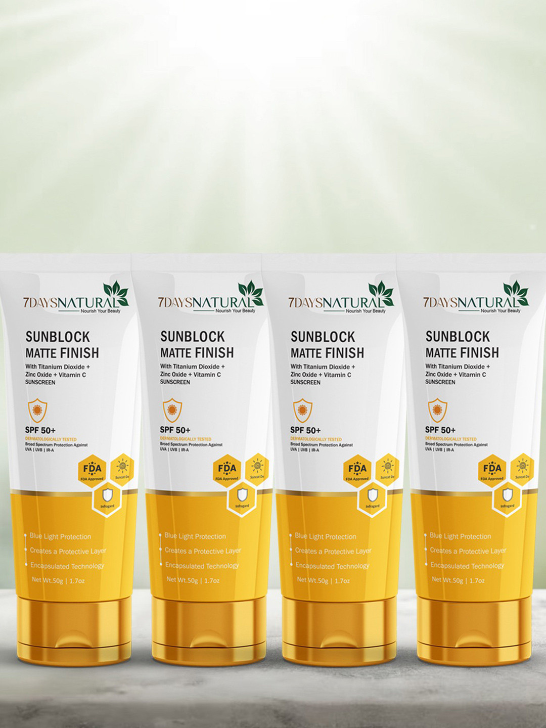 7DAYSNATURAL Feel Of Nature Set Of 4 Sunblock Multi Vitamin Sunscreen SPF 50 PA++++ -50g Each