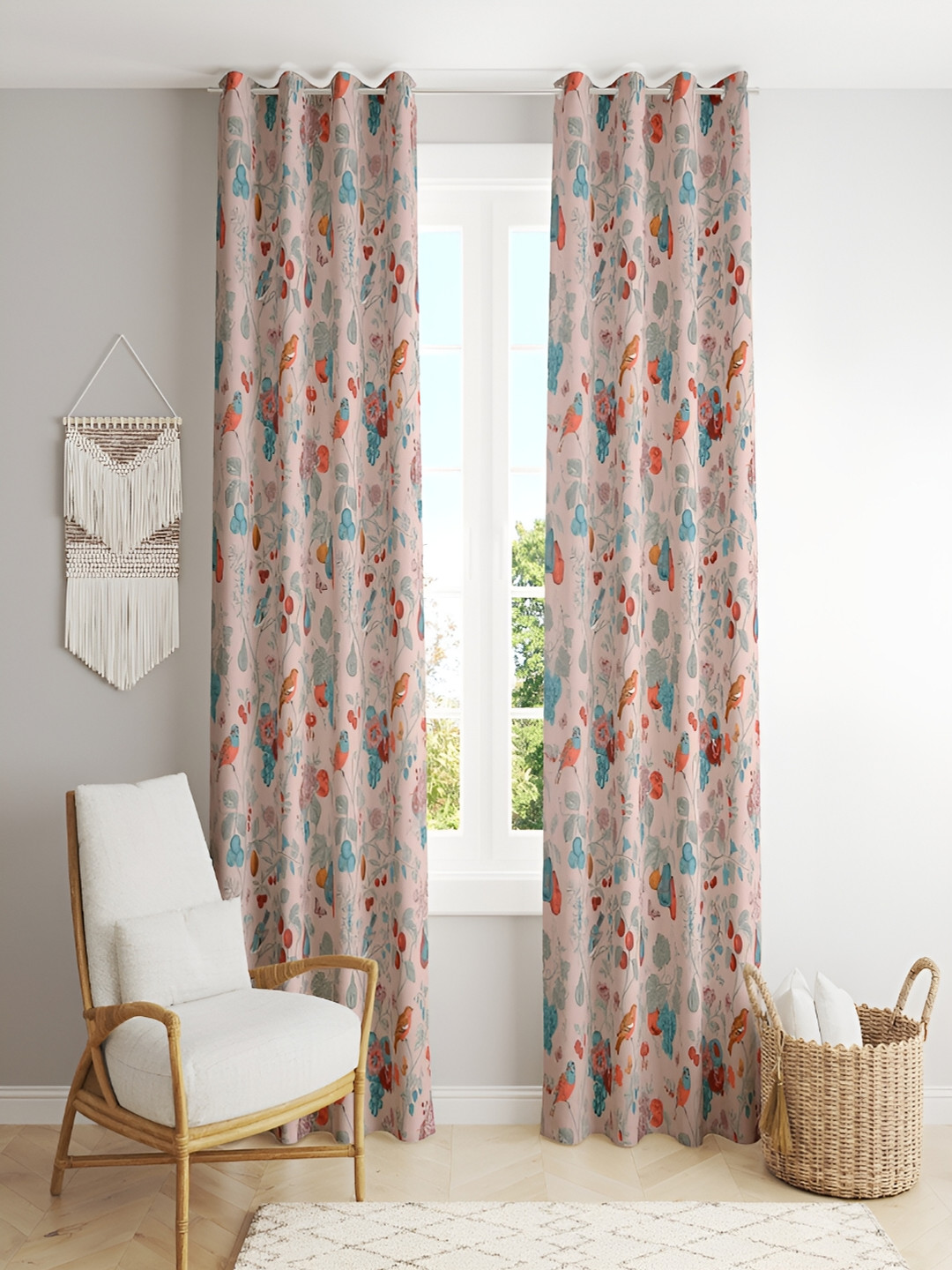 CHICERY Rose & Blue 2 Pieces Floral Room Darkening Cotton Window Curtains