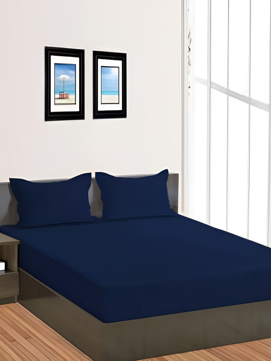 Comfowell Blossom Navy Blue Cotton 210 TC King Fine Bedsheet with 2 Pillow Covers-114 x 114 inches