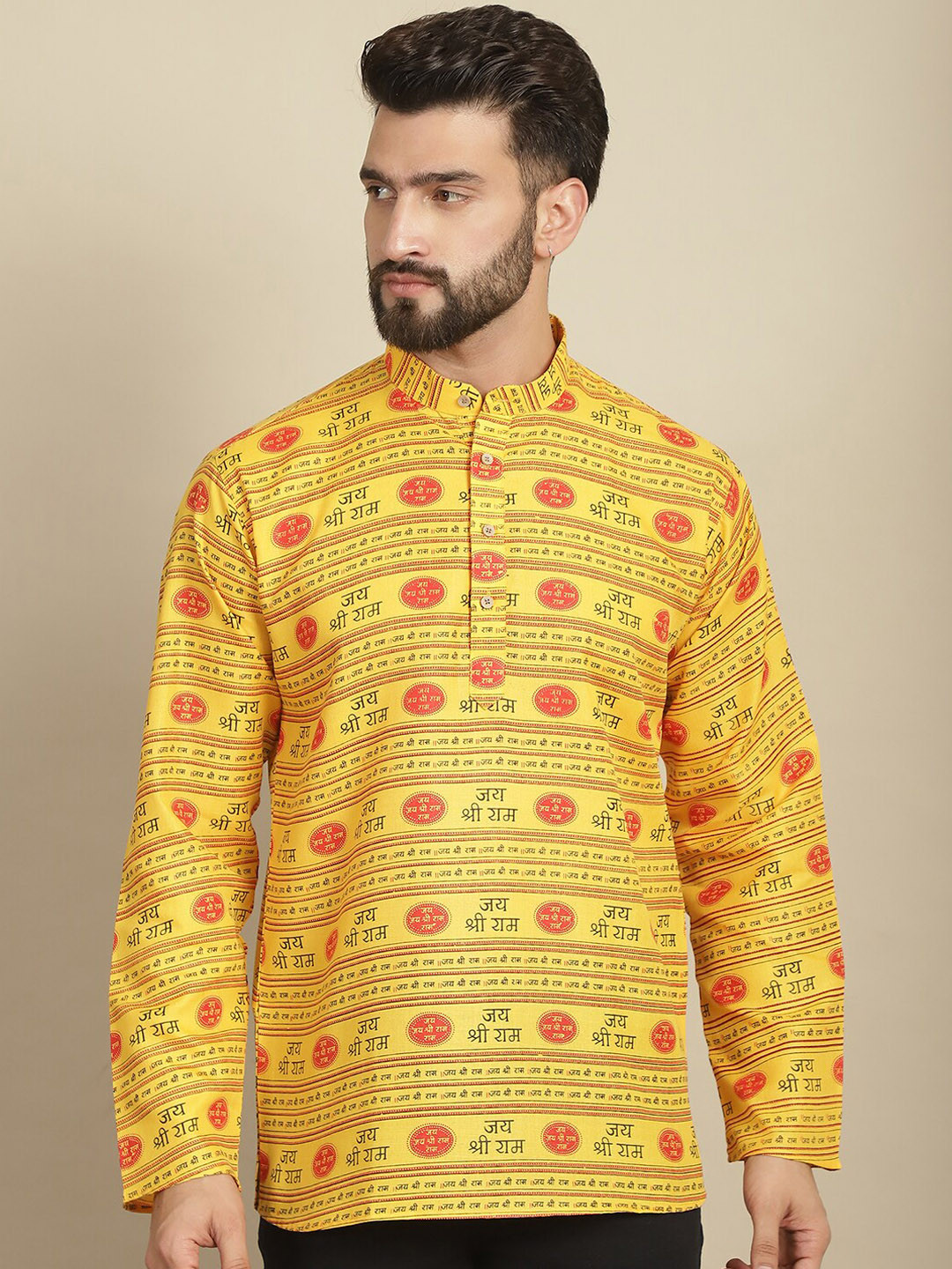 Armaan Ethnic Motifs Printed Mandarin Collar Cotton Straight Kurta
