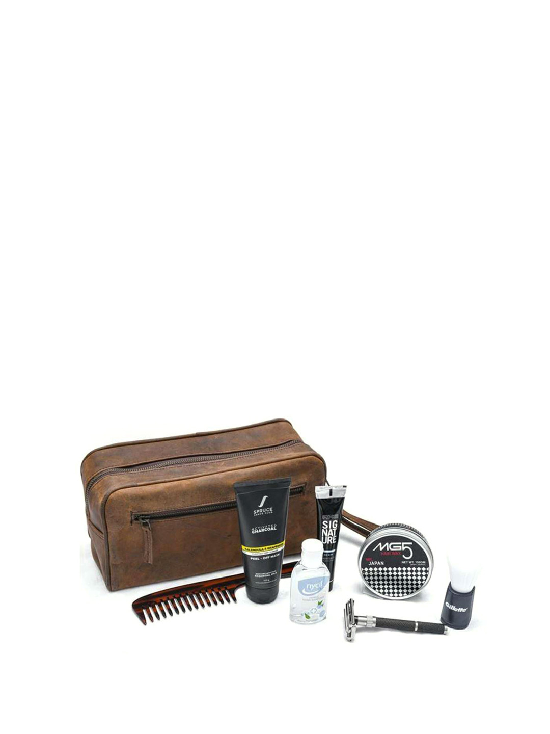 MaheTri Textured Compact Leather Travel Pouch