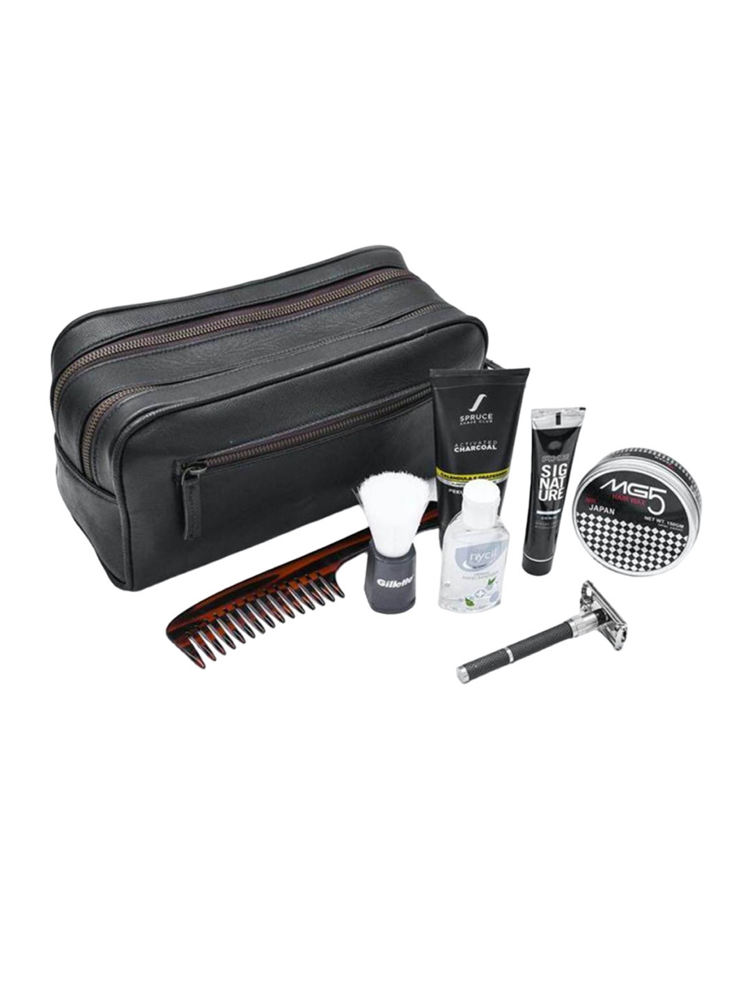 MaheTri Twin Section Toiletry- Black